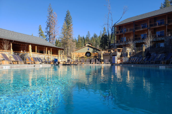 Swimming pool at Rush Creek Lodge. Swimming pool near Yosemite National Park.