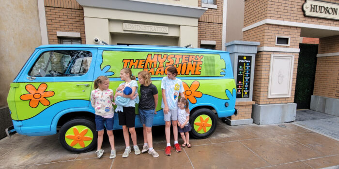 Photo op in front of the Mystery Machine at Universal Studios Hollywood.